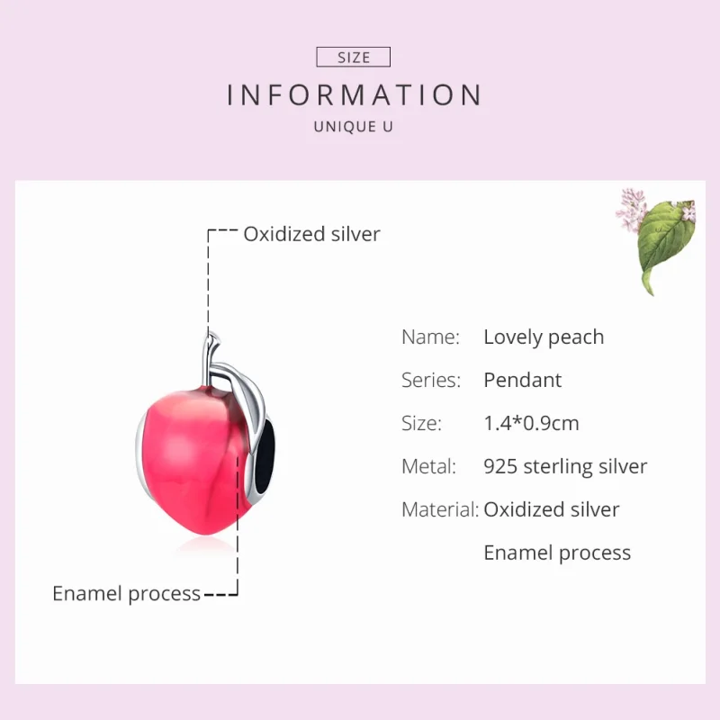 (image for) Pandora Style Silver Lovely Peach Charm - SCC1834 - View 7