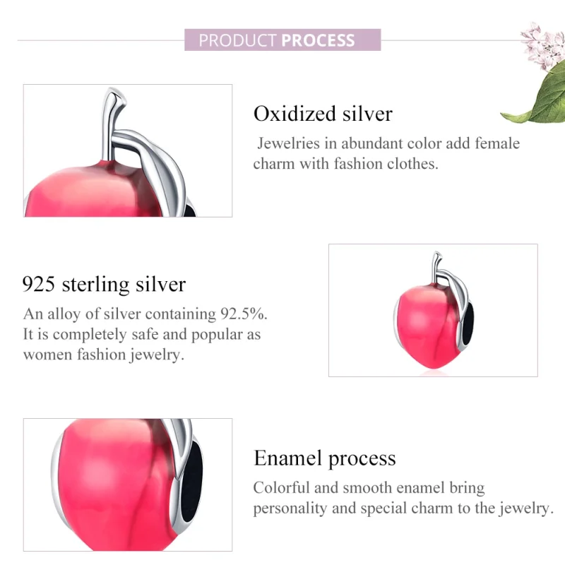 (image for) Pandora Style Silver Lovely Peach Charm - SCC1834 - View 8