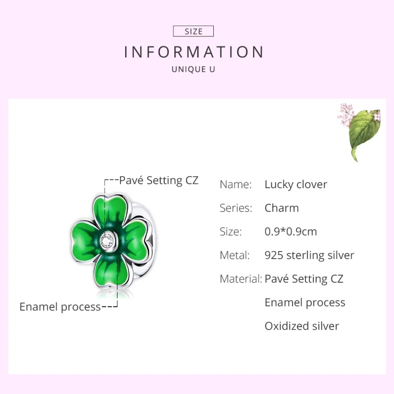 (image for) Pandora Style Silver Lucky Clover Charm - SCC1749 - View 7