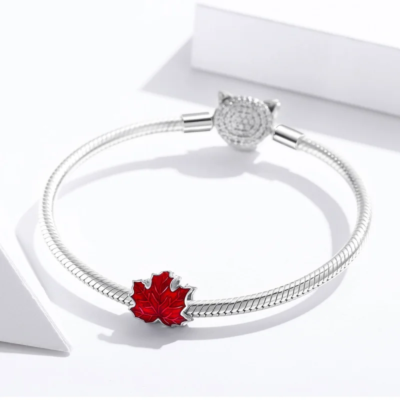 (image for) Pandora Style Silver Maple Leaf Charm - BSC335 - View 3