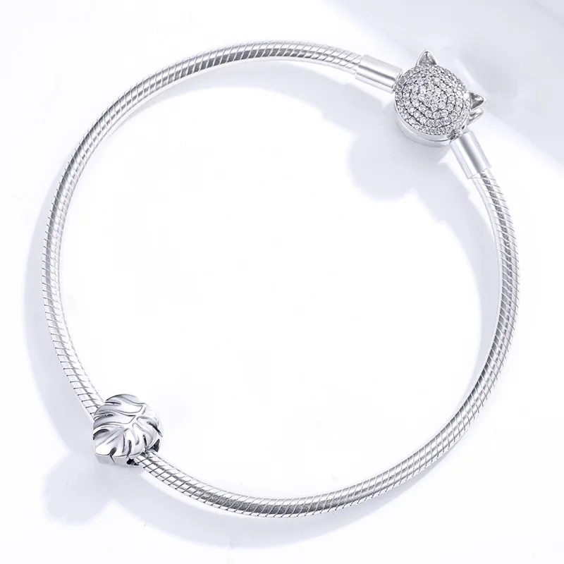 (image for) Pandora Style Silver Monstera Charm - BSC141 - View 3