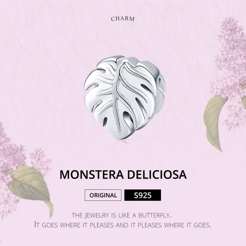 (image for) Pandora Style Silver Monstera Charm - BSC141 - View 6