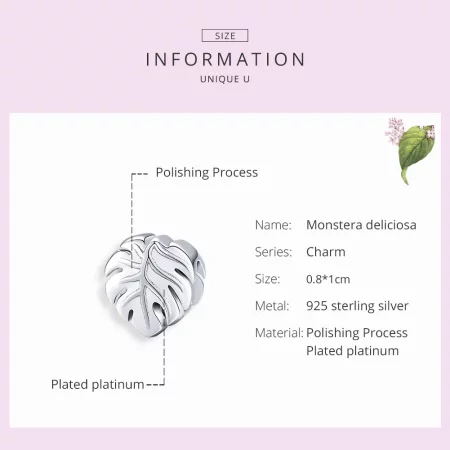 Pandora Style Silver Monstera Charm - BSC141