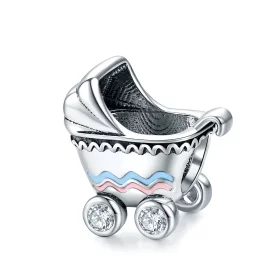 Pandora Style Silver Newborn Baby Carriage Charm - SCC1539 Pandora Style Silver Newborn Baby Carriage Charm - SCC1539