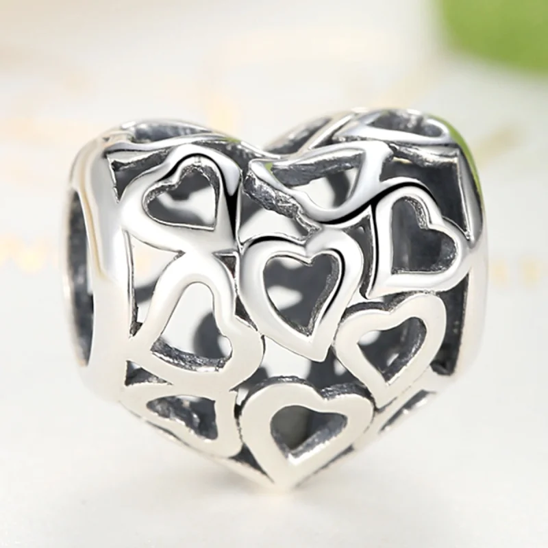 (image for) Pandora Style Silver Openwork Hearts Charm - SCC024 - View 3