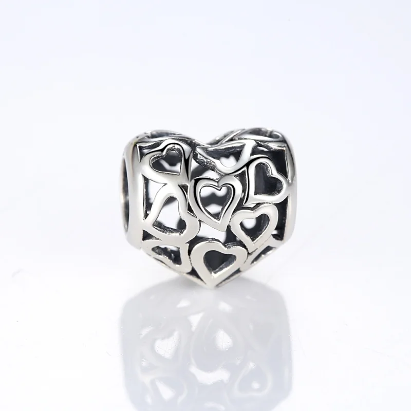 (image for) Pandora Style Silver Openwork Hearts Charm - SCC024 - View 5