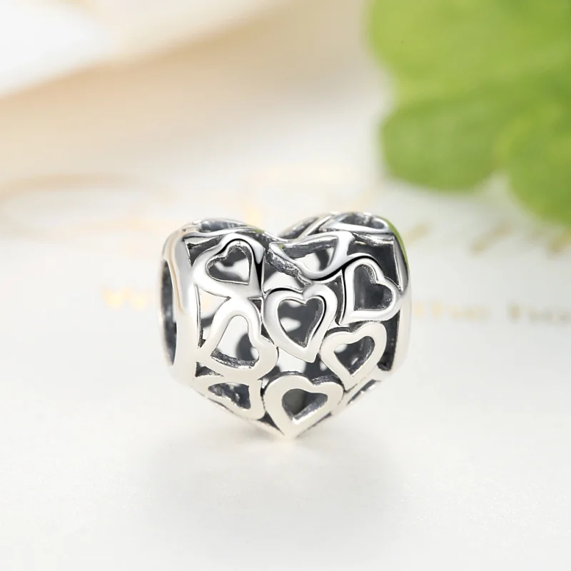 (image for) Pandora Style Silver Openwork Hearts Charm - SCC024 - View 6