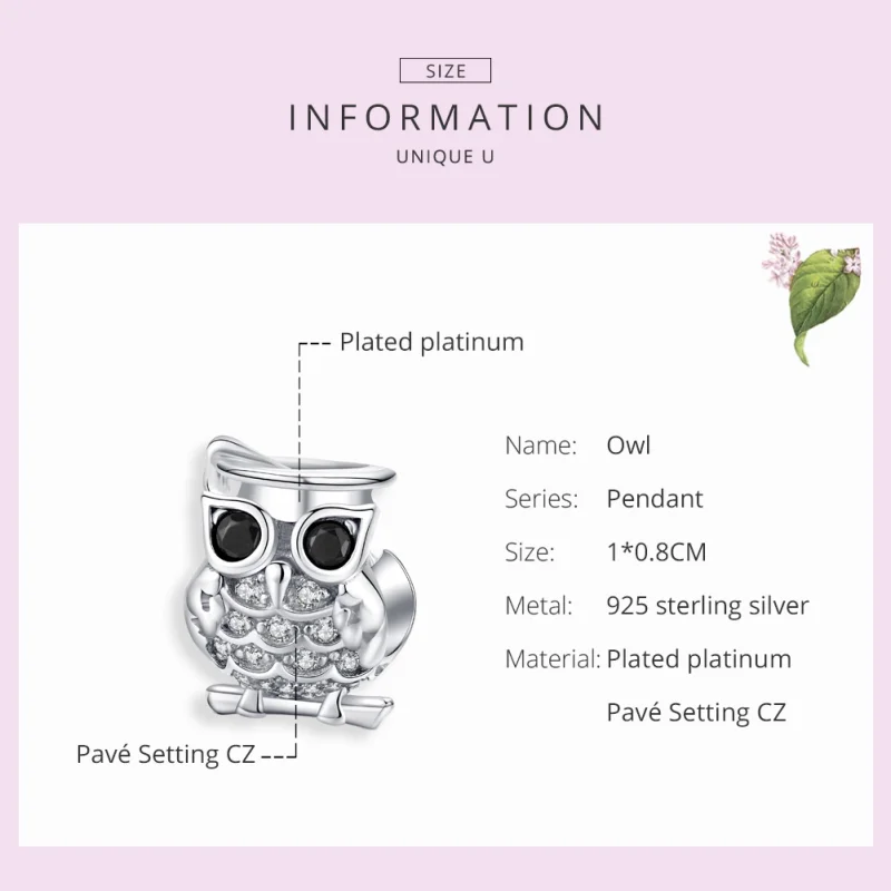(image for) Pandora Style Silver Owl Charm - BSC124 - View 6