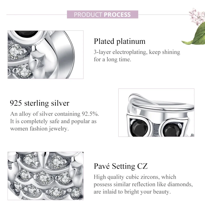 (image for) Pandora Style Silver Owl Charm - BSC124 - View 7