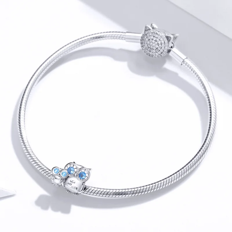 (image for) Pandora Style Silver Owl mother and child Charm - BSC238 - View 3