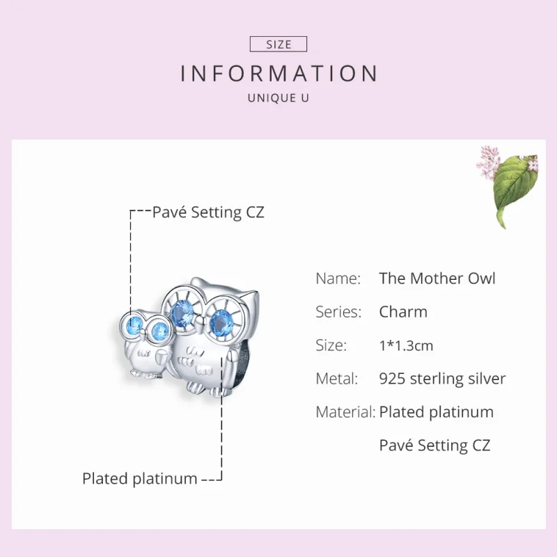 (image for) Pandora Style Silver Owl mother and child Charm - BSC238 - View 7