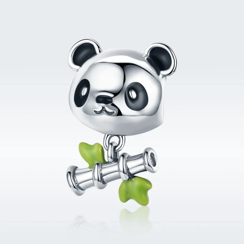(image for) Pandora Style Silver Panda Loves to Eat Bamboo Charm - SCC325 - View 2