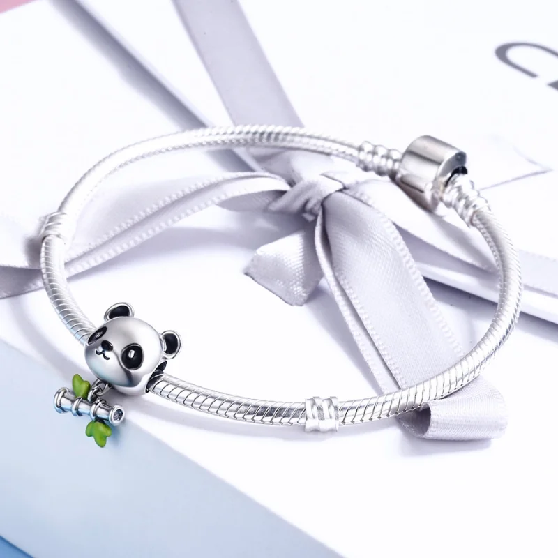 (image for) Pandora Style Silver Panda Loves to Eat Bamboo Charm - SCC325 - View 5