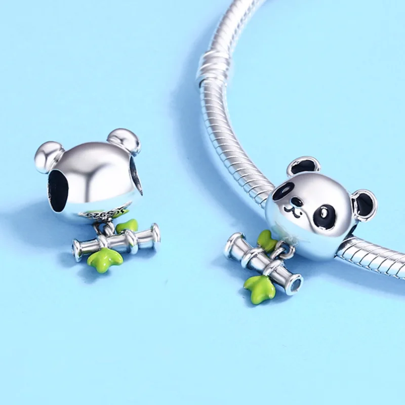 (image for) Pandora Style Silver Panda Loves to Eat Bamboo Charm - SCC325 - View 6