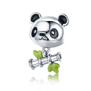 (image for) Pandora Style Silver Panda Loves to Eat Bamboo Charm - SCC325