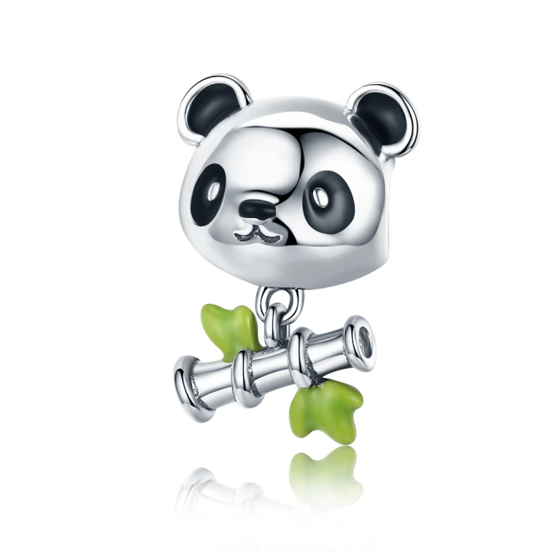 (image for) Pandora Style Silver Panda Loves to Eat Bamboo Charm - SCC325 - Product Image