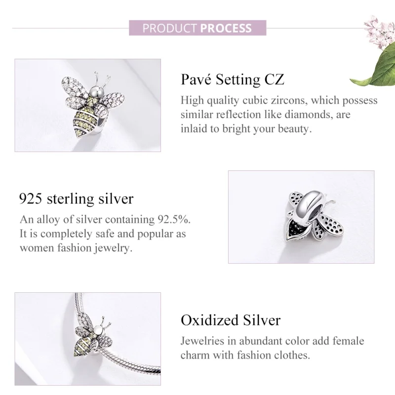 (image for) Pandora Style Silver Pavé Bee Charm - SCC1194 - View 4