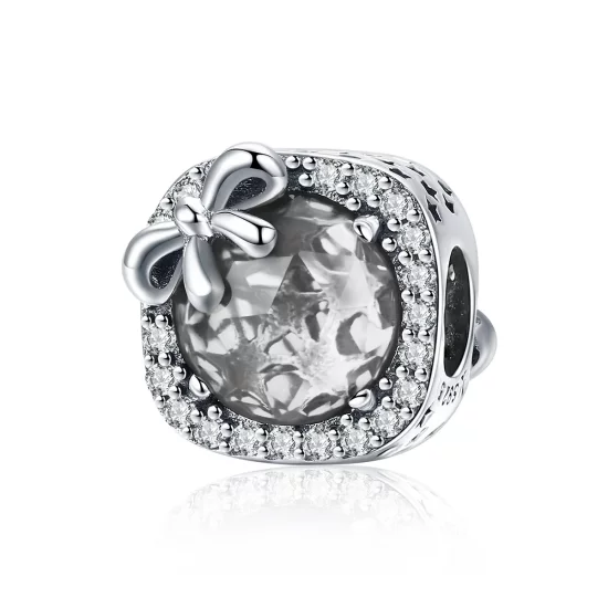 Pandora Style Silver Pavé Bow Charm - SCC1058-Wh