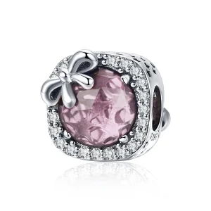 (image for) Pandora Style Silver Pavé Pink Bow Charm - SCC1058-Pk