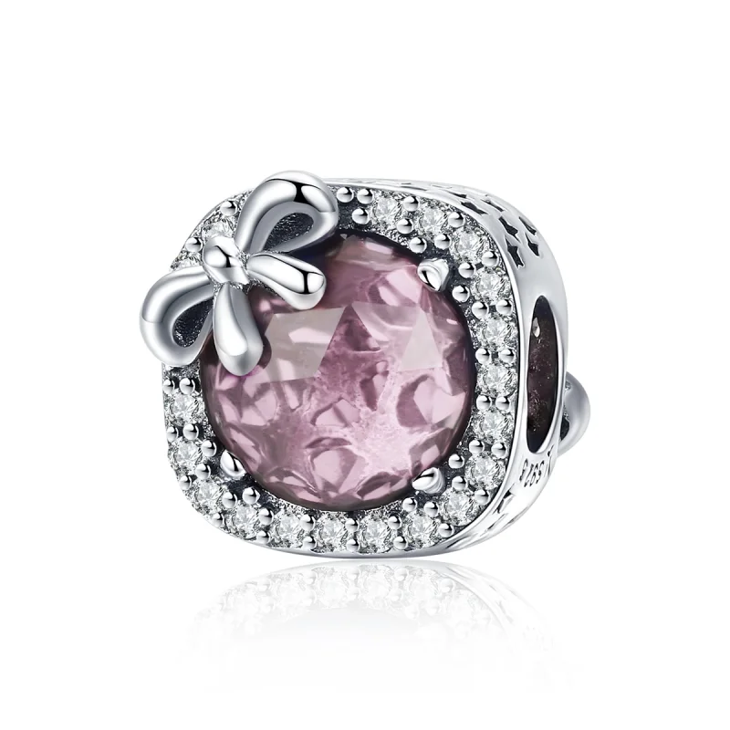 (image for) Pandora Style Silver Pavé Pink Bow Charm - SCC1058-Pk - Product Image