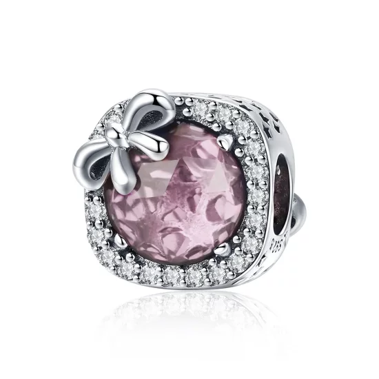 Pandora Style Silver Pavé Pink Bow Charm - SCC1058-Pk