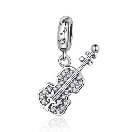 Pandora Style Silver Pavé Violin Dangle - SCC1078 Pandora Style Silver Pavé Violin Dangle - SCC1078
