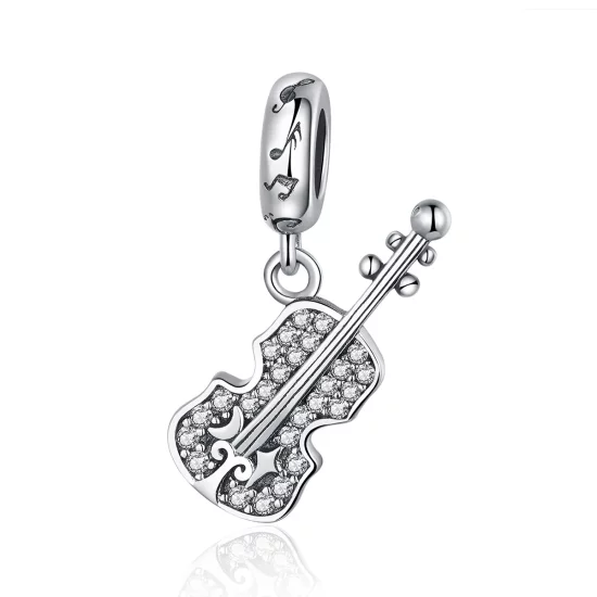 Pandora Style Silver Pavé Violin Dangle - SCC1078