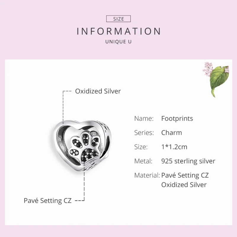 (image for) Pandora Style Silver Paw Mark of Pets Charm - SCC1191-Bk - View 2