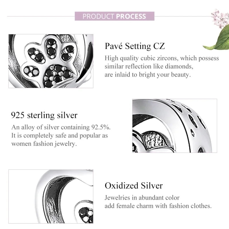 (image for) Pandora Style Silver Paw Mark of Pets Charm - SCC1191-Bk - View 3