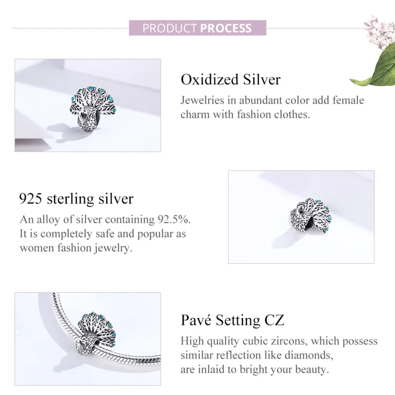 (image for) Pandora Style Silver Peacock Charm - SCC1260 - View 2