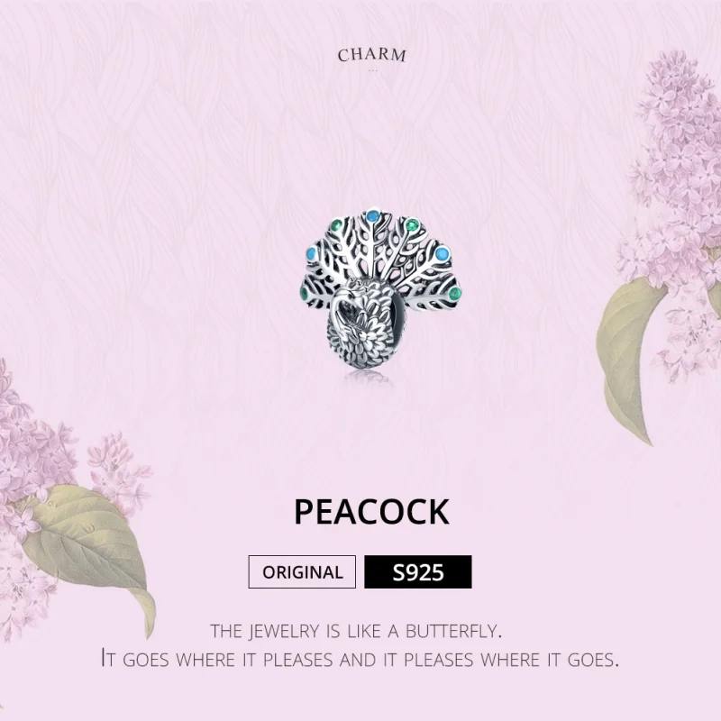 (image for) Pandora Style Silver Peacock Charm - SCC1260 - View 3