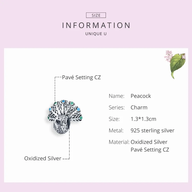 (image for) Pandora Style Silver Peacock Charm - SCC1260 - View 4