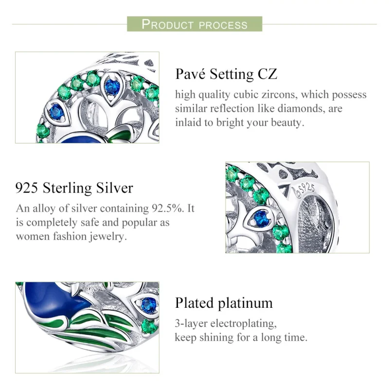(image for) Pandora Style Silver Peafowl Charm - BSC037 - View 7