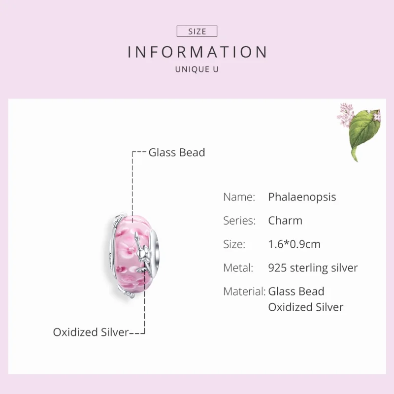 (image for) Pandora Style Silver Phalaenopsis Murano Glass Charm - SCC1281 - View 2