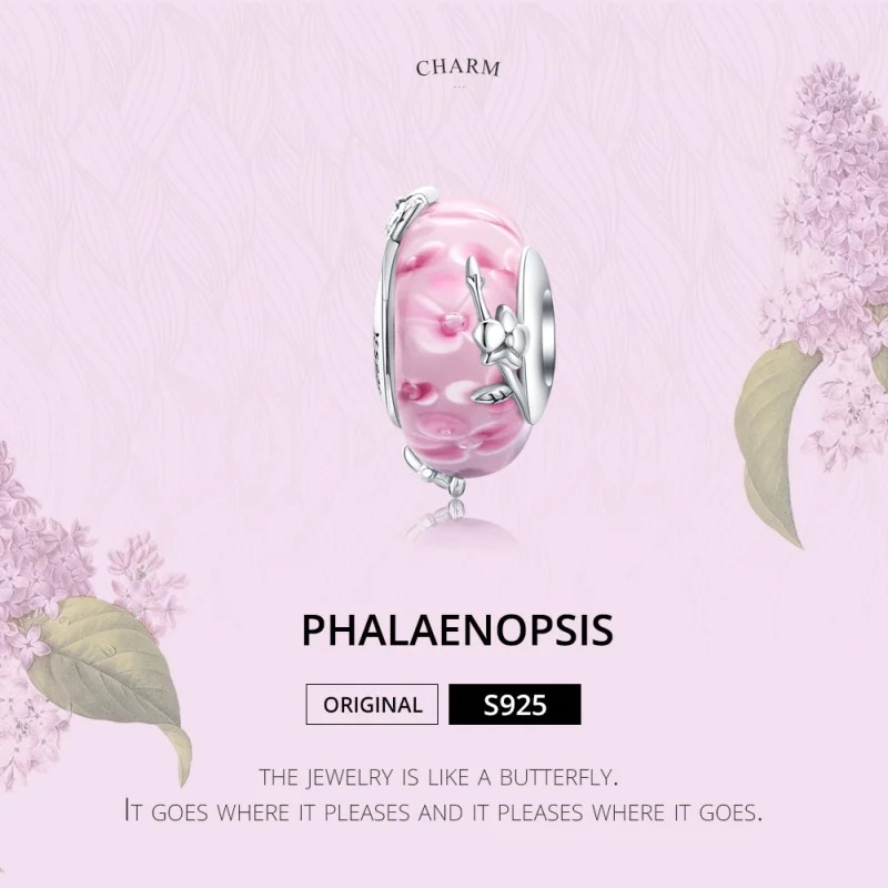 (image for) Pandora Style Silver Phalaenopsis Murano Glass Charm - SCC1281 - View 4