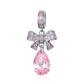 Pandora Style Silver Pink Bow Dangle Charm - SCC1074 Pandora Style Silver Pink Bow Dangle Charm - SCC1074