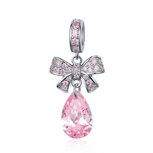 (image for) Pandora Style Silver Pink Bow Dangle Charm - SCC1074