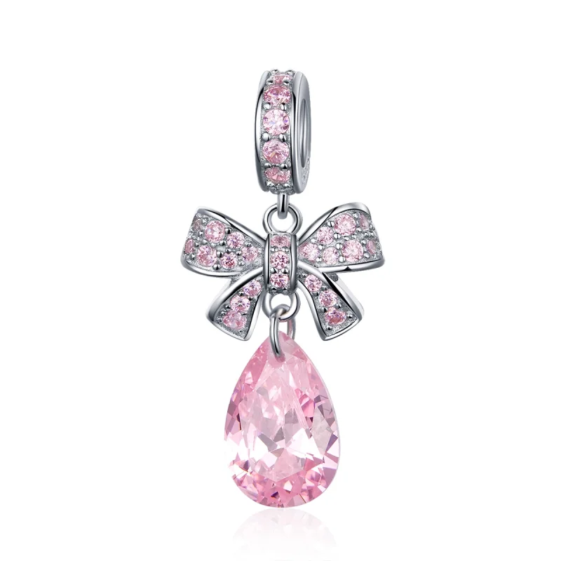 (image for) Pandora Style Silver Pink Bow Dangle Charm - SCC1074 - Product Image
