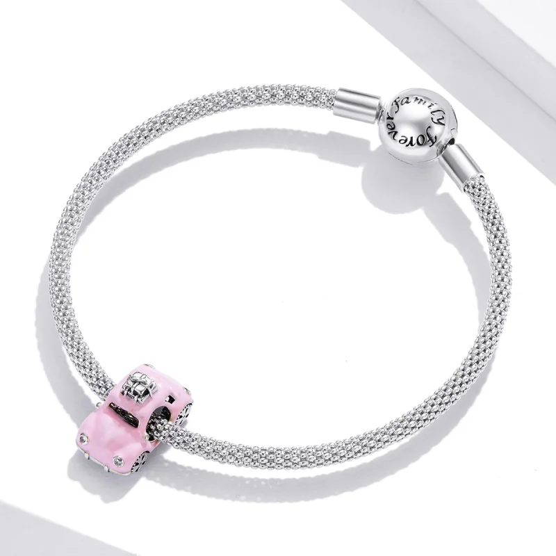 (image for) Pandora Style Silver Pink Car Charm - SCC1738 - View 3