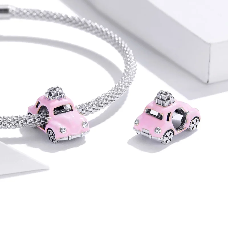 (image for) Pandora Style Silver Pink Car Charm - SCC1738 - View 4