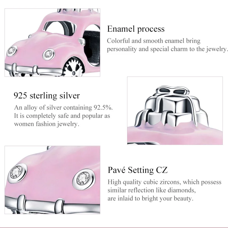 (image for) Pandora Style Silver Pink Car Charm - SCC1738 - View 7