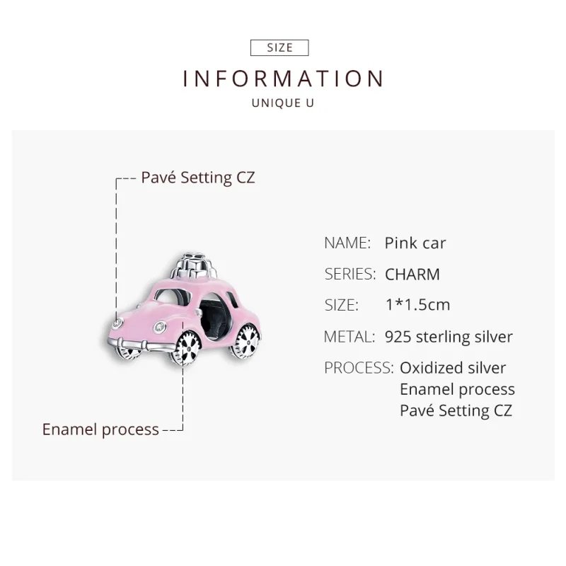 (image for) Pandora Style Silver Pink Car Charm - SCC1738 - View 8