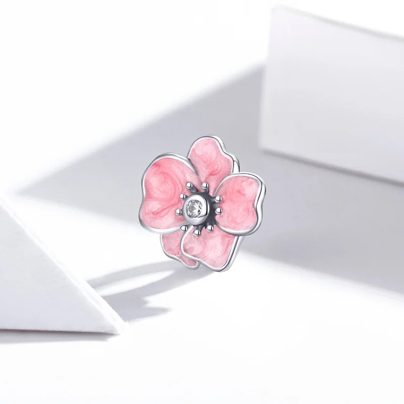 (image for) Pandora Style Silver Pink Flower Charm - SCC1729 - View 2