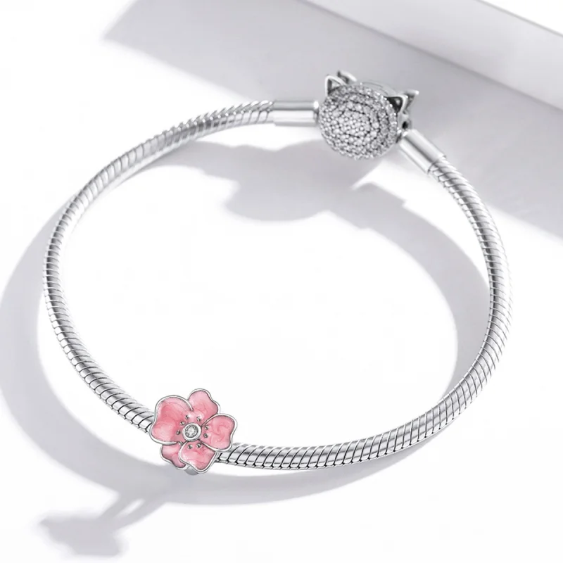 (image for) Pandora Style Silver Pink Flower Charm - SCC1729 - View 3
