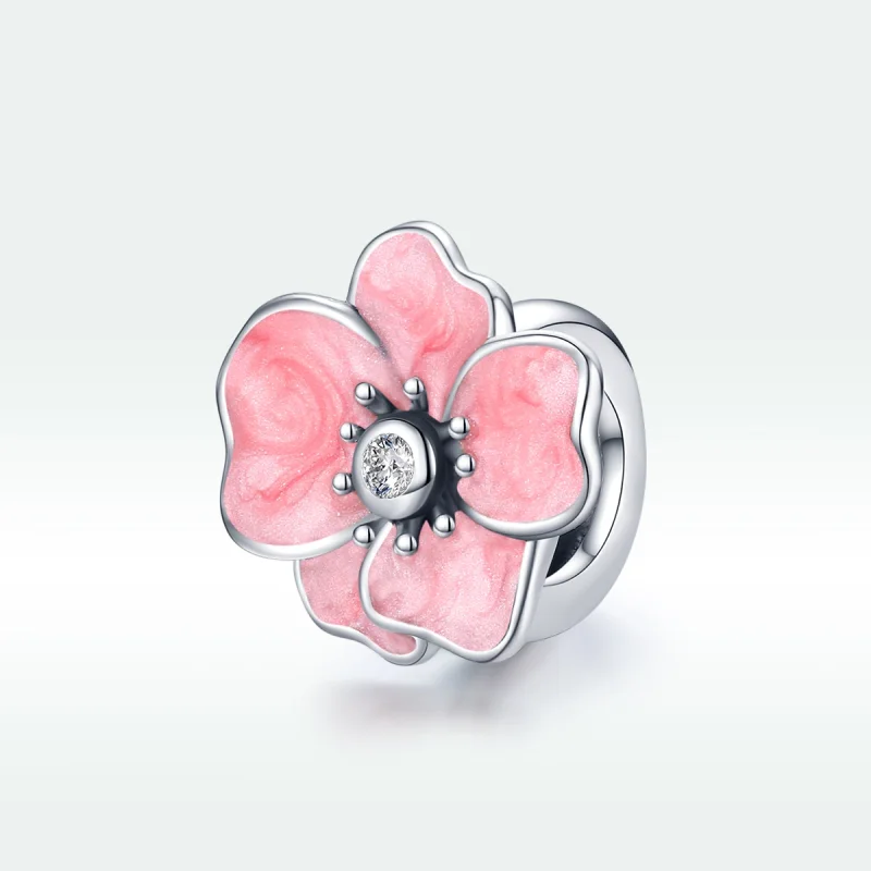 (image for) Pandora Style Silver Pink Flower Charm - SCC1729 - View 5