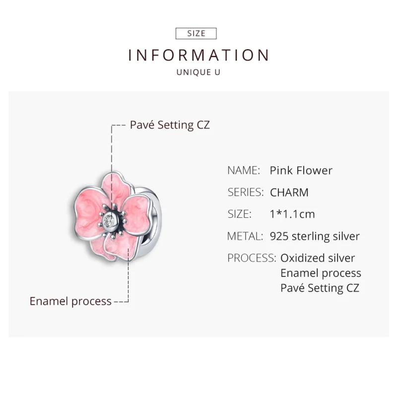 (image for) Pandora Style Silver Pink Flower Charm - SCC1729 - View 8