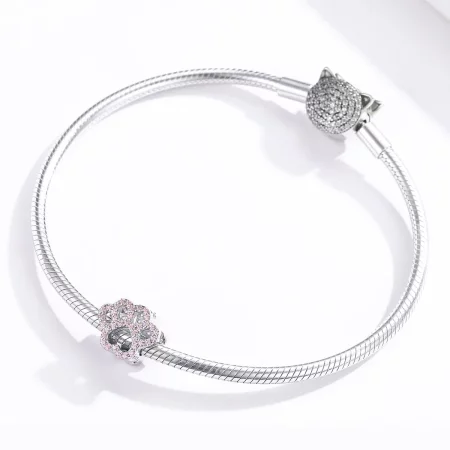 Pandora Style Silver Pink Paw Charm - BSC164