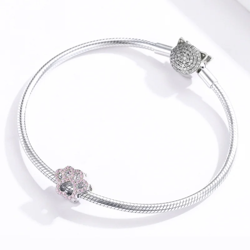 (image for) Pandora Style Silver Pink Paw Charm - BSC164 - View 3
