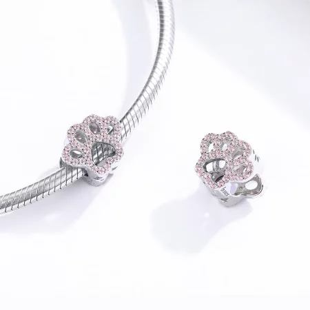 Pandora Style Silver Pink Paw Charm - BSC164