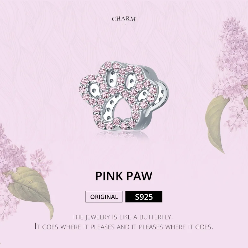 (image for) Pandora Style Silver Pink Paw Charm - BSC164 - View 6